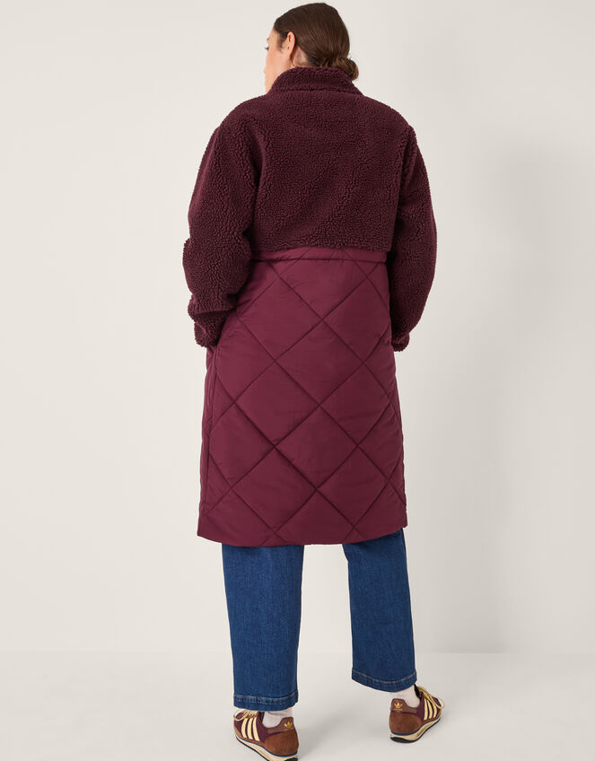 Marlo Faux Shearling Quilted Coat, Red (BURGUNDY), large
