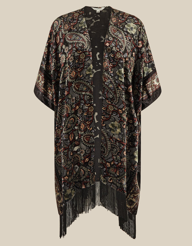Regan Paisley Devor&eacute; Fringe Poncho, , large