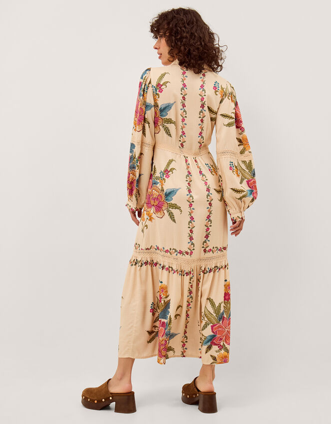 Rosaleigh Long Sleeve Floral Maxi Dress, Cream (CREAM), large