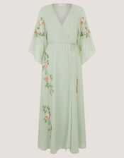 Clara Floral Embellished Midi Wrap Dress, Green (SAGE), large
