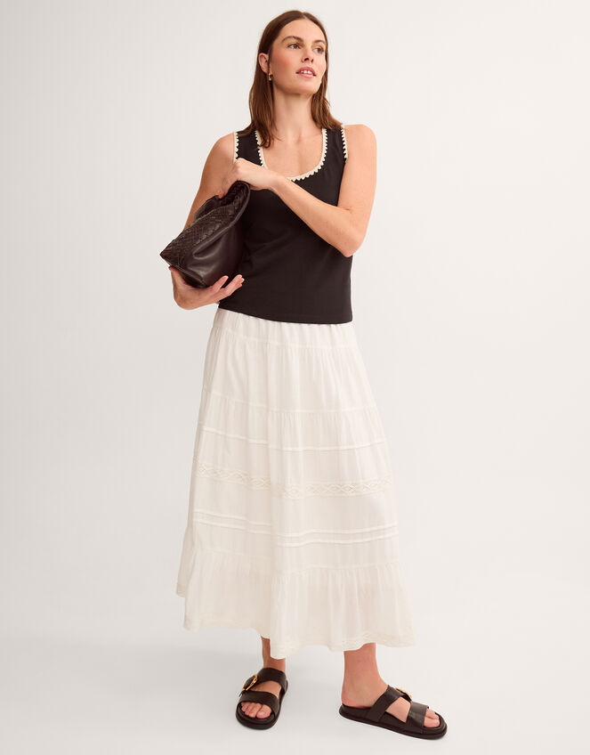 Maria Tiered Maxi Skirt, White (WHITE), large