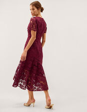 Gia Cutwork Lace Midi Dress, Red (BURGUNDY), large