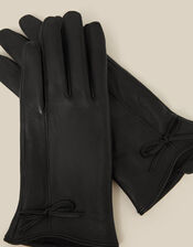 Sadie Bow Leather Gloves, Black (BLACK), large