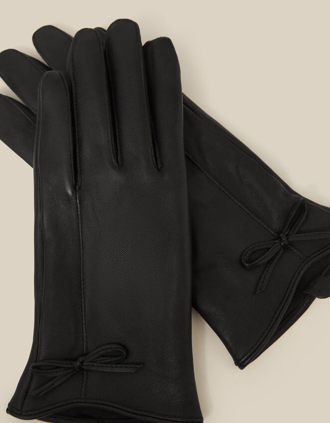 Sadie Bow Leather Gloves, Black (BLACK), large