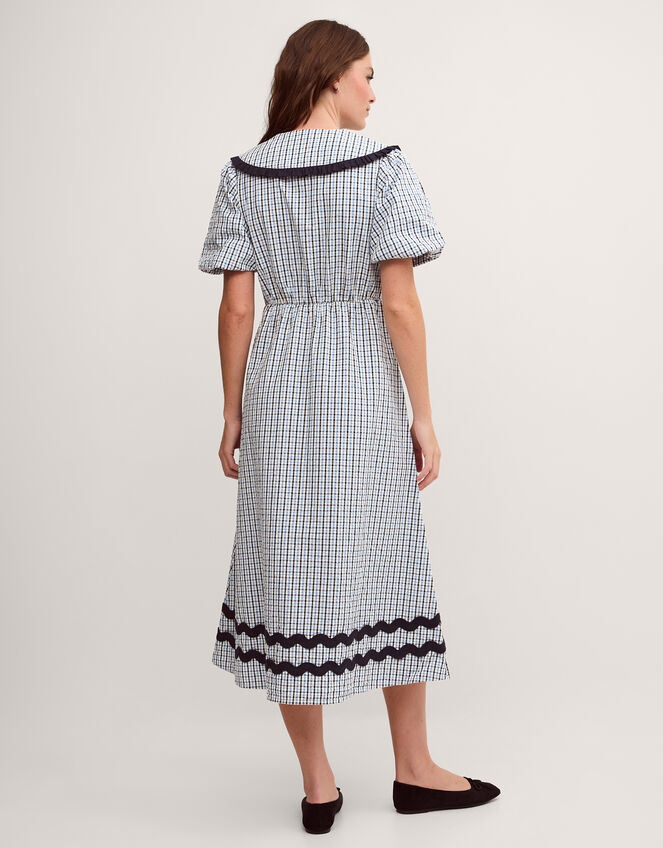 Riley Puff Sleeve Check Print Midi Dress, Blue (BLUE), large