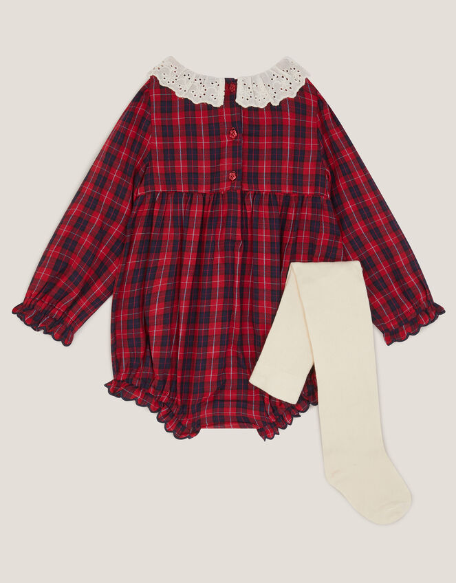 Newborn Tartan Romper & Tights Set, Red (RED), large