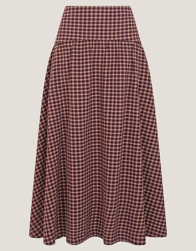 Agatha Check Drop Waist Midi Skirt, Red (CHERRY), large
