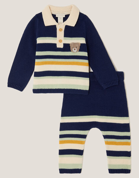 Newborn Benny Bear Stripe Knit Set, Blue (NAVY), large
