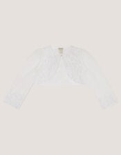 Felicity Embroidered Mesh Cardigan, White (WHITE), large