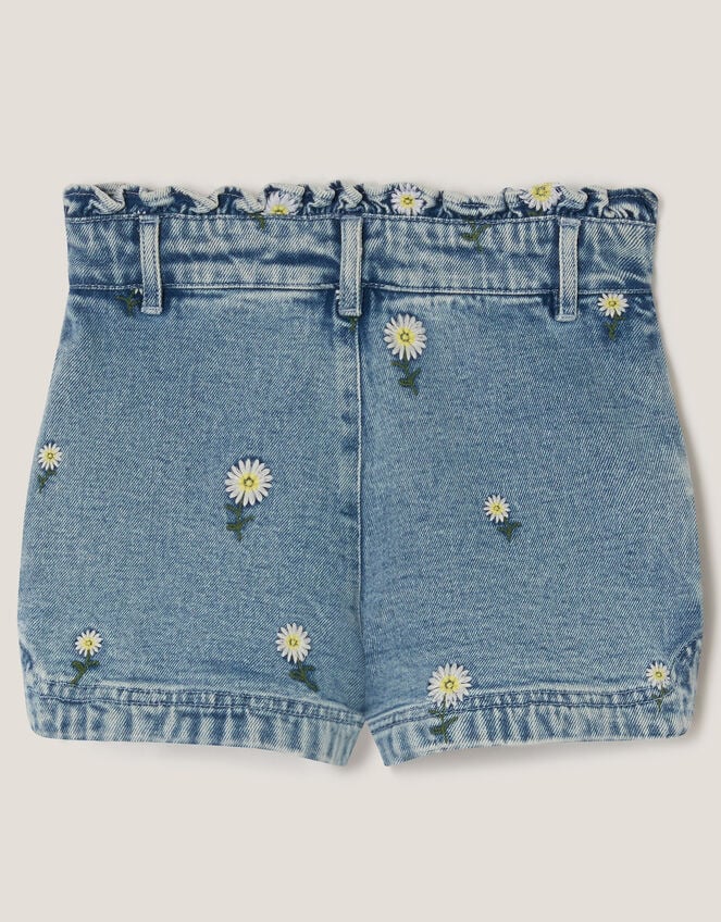 Daisy Embroidered Denim Shorts, Blue (BLUE), large