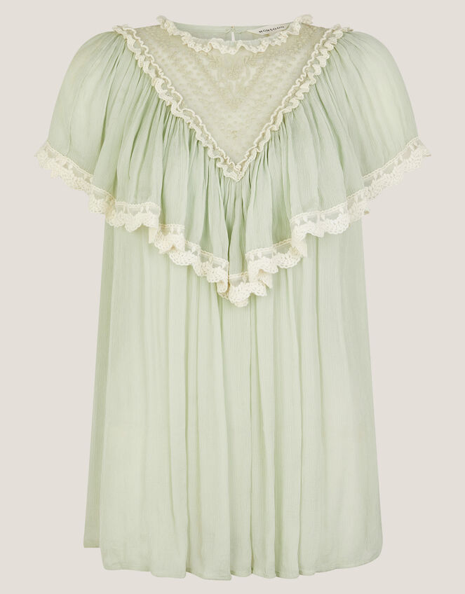 Maria Sheer Lace Ruffle Top, Green (PALE GREEN), large