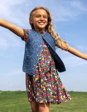 Frugi Spring Printed Skater Dress, Blue (NAVY), large