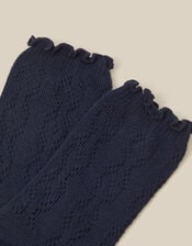 Frill Pointelle Socks, Blue (NAVY), large