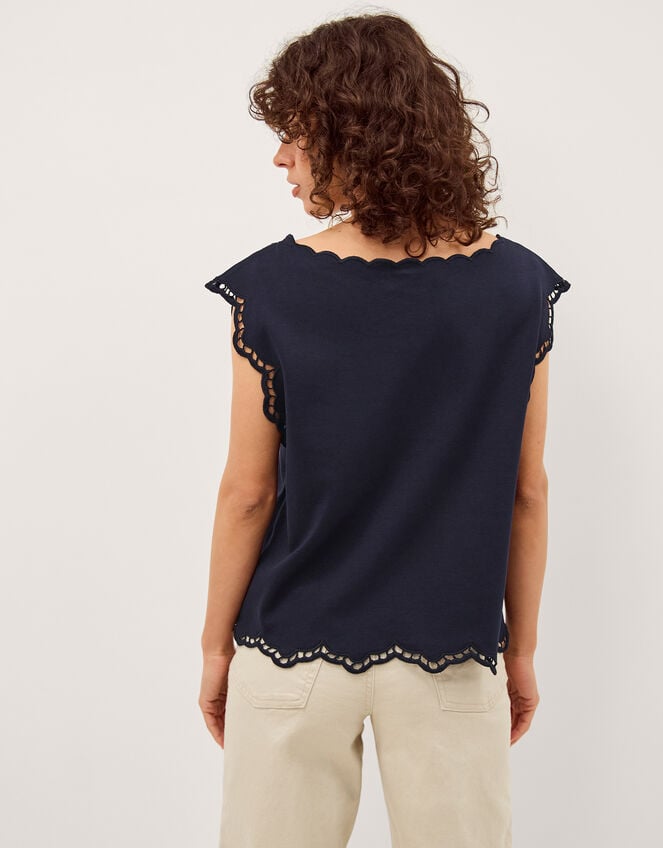 Gaia Floral Cutwork Top, Blue (NAVY), large