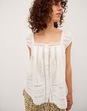 Olivia Lace Trim Top, Ivory (IVORY), large