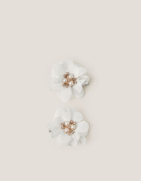 2-Pack Pearl Flower Hair Clips, Ivory (IVORY), large