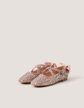 Glitter Bow Mary Jane Ballet Flats, Pink (PINK), large
