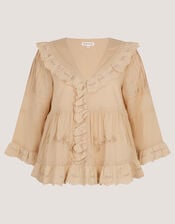 Petra Embroidered Ruffle Blouse, Camel (CAMEL), large