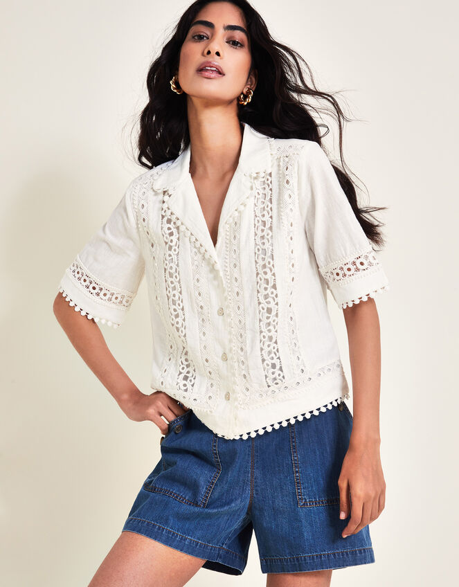 Irina Lace Shirt, Ivory (IVORY), large
