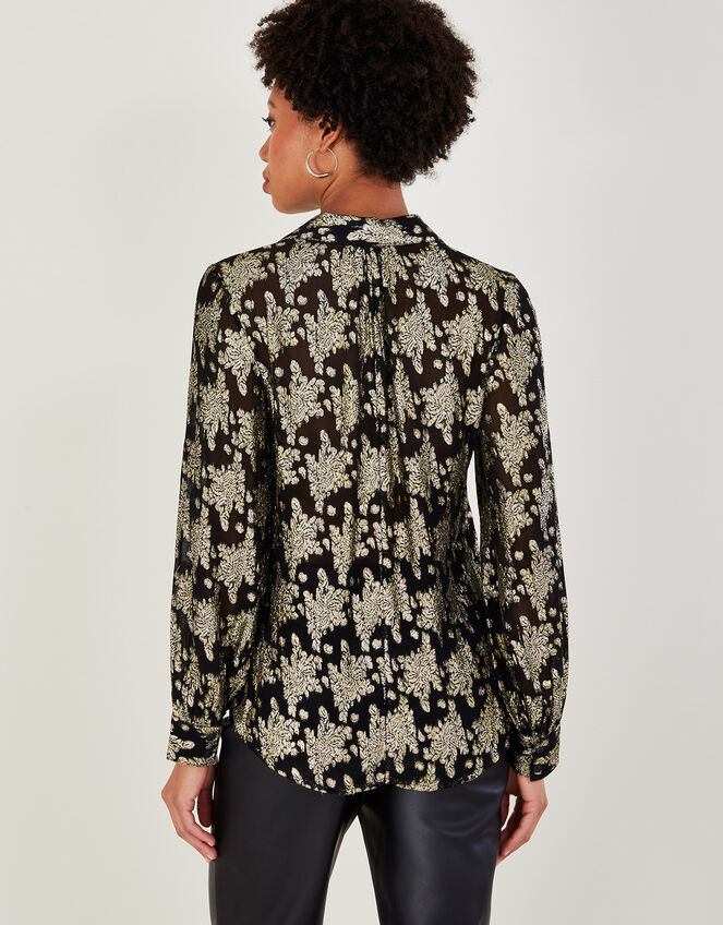 Rachel Metallic Print Blouse with Sustainable Viscose, Black (BLACK), large