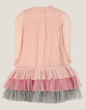 Baby Floral Embroidered Tulle Tiered Dress, Pink (PINK), large