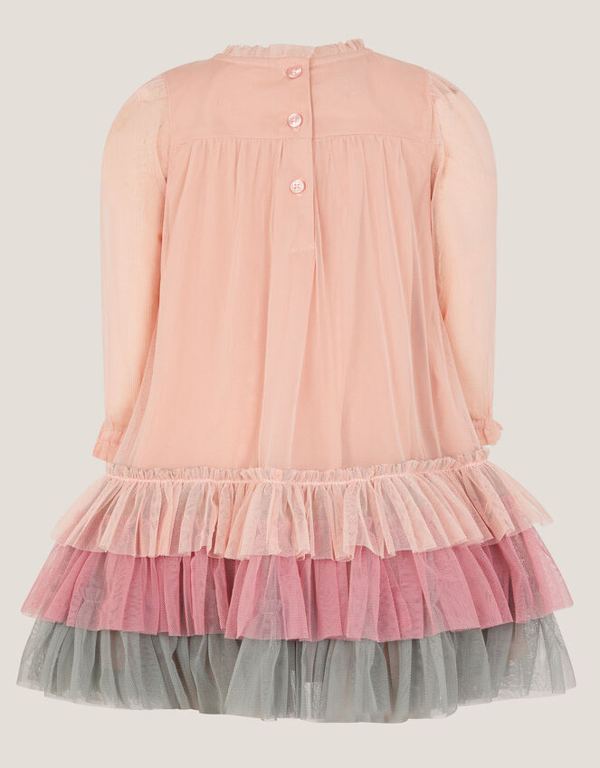 Baby Floral Embroidered Tulle Tiered Dress, Pink (PINK), large