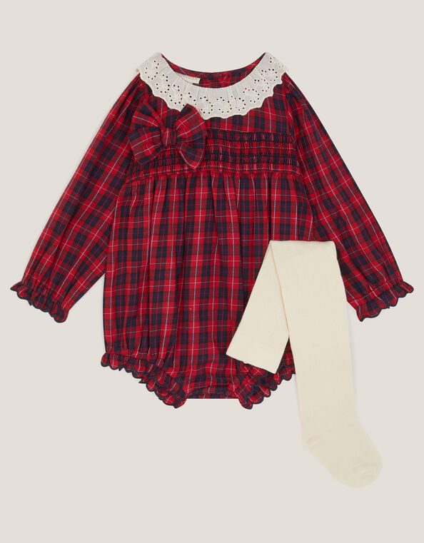 Newborn Tartan Romper & Tights Set, Red (RED), large
