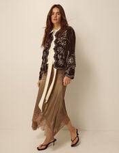 Julia Floral Embellished Velvet Jacket, Brown (CHOCOLATE), large