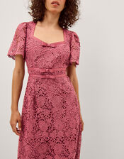 Regina Short Sleeve Lace Midi Dress, Pink (ROSE), large
