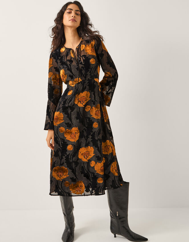Reese Devor&eacute; Polka Dot Midi Dress, Black (BLACK), large