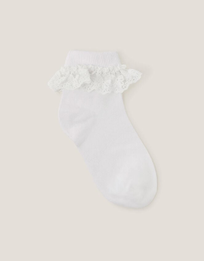Flower Lace Socks, White (WHITE), large