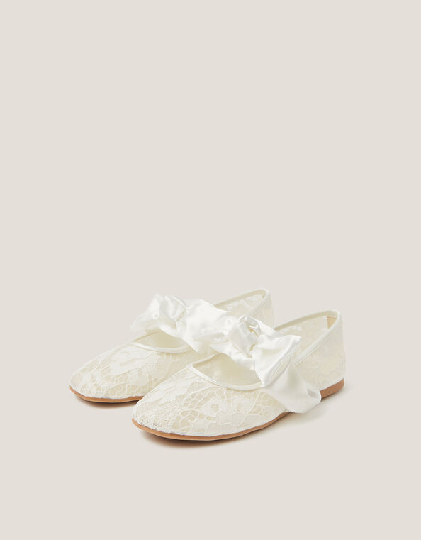 Lace Bow Ballet Flats, Ivory (IVORY), large
