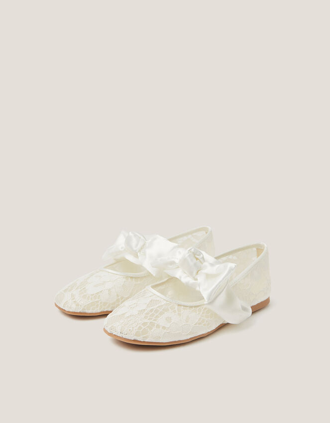Lace Bow Ballet Flats, Ivory (IVORY), large
