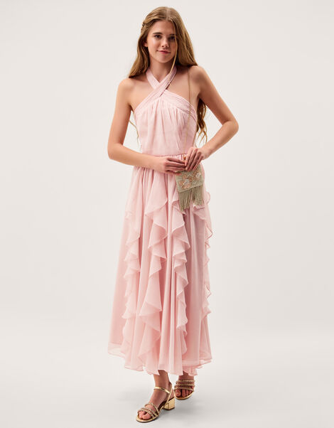 Arizona Halter Ruffle Prom Dress, Pink (PALE PINK), large