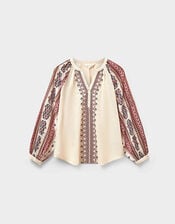 East Gabriette Geometric Print Embroidered Top, Ivory (IVORY), large