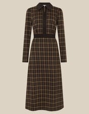 Ciara Check Jersey Midi Shirt Dress, Brown (BROWN), large
