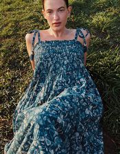 East  Rohini Floral Print Cotton-Viscose Dress, Teal (TEAL), large