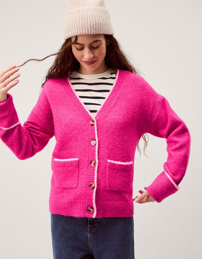 Oona V-Neck Oversized Cardigan , Pink (DARK PINK), large