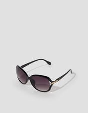 Gold Hinge Oversized Sunglasses, Black (BLACK), large