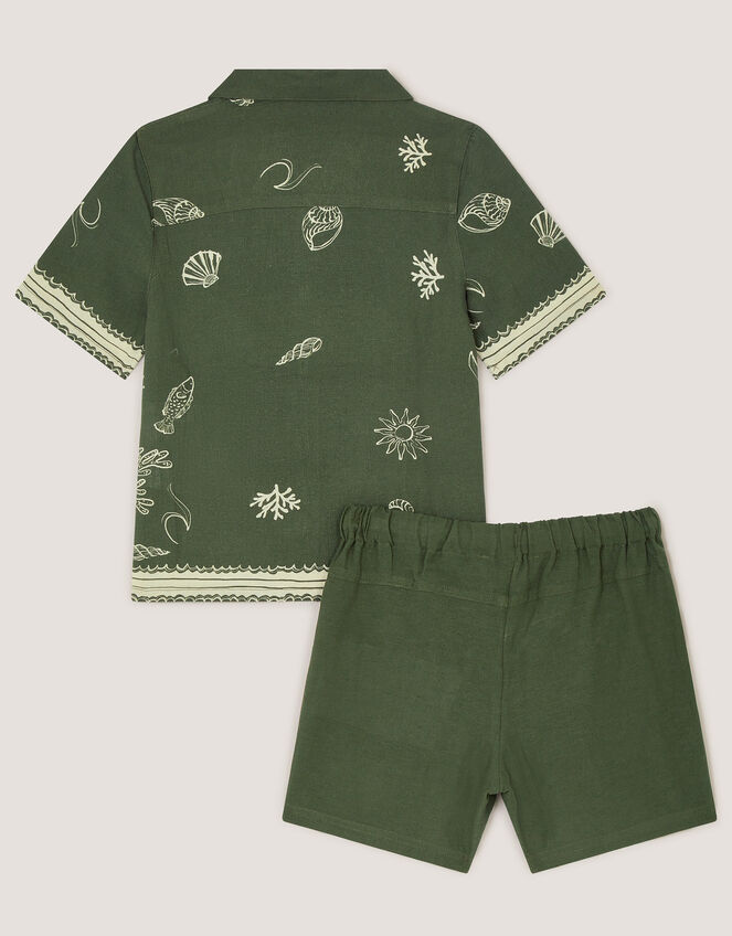 Crab Print Shirt & Shorts Set, Green (KHAKI), large