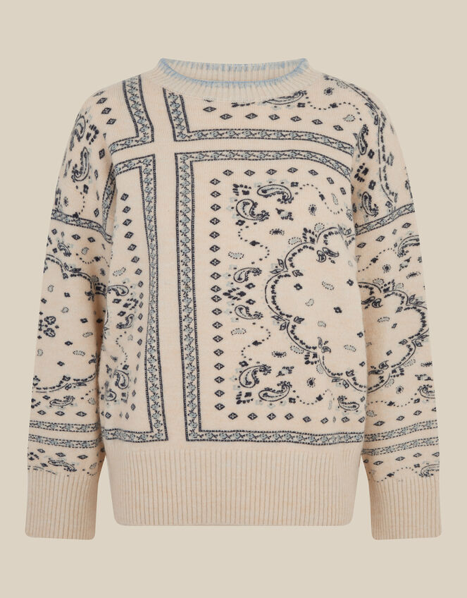 Gigi Paisley Print Crew Neck Jumper, Ivory (IVORY), large