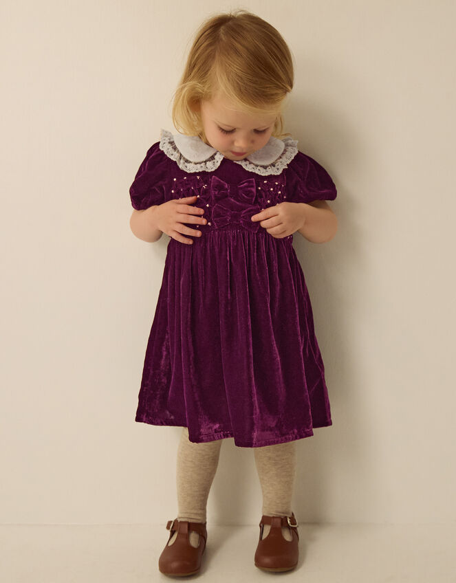 Baby Smocked Bow Party Dress, Red (BURGUNDY), large