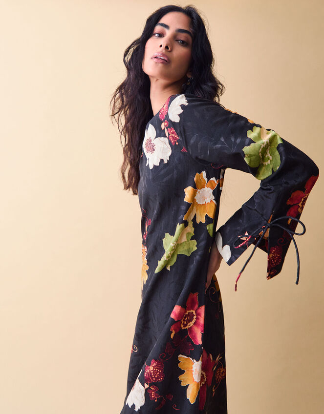 Clemence Camille Floral Print Jacquard Midi Dress, Black (BLACK), large