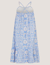 Ikat Print Strappy Dress, Blue (NAVY), large