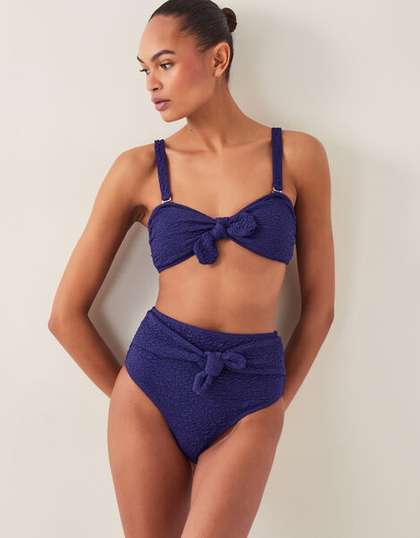 Kyla Tie Front High Waisted Bikini Bottom, Blue (NAVY), large