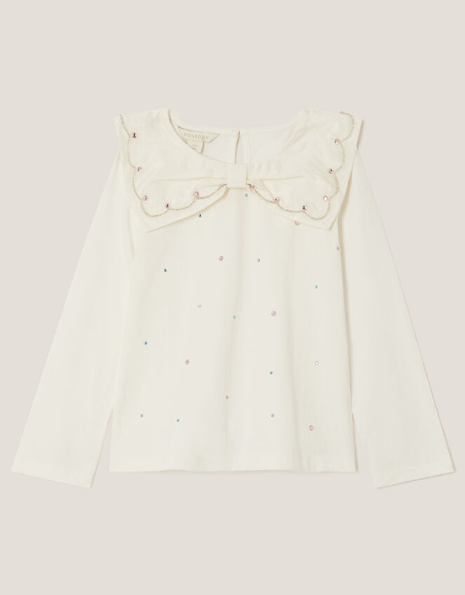Bow Collar Rhinestone Top, Ivory (IVORY), large