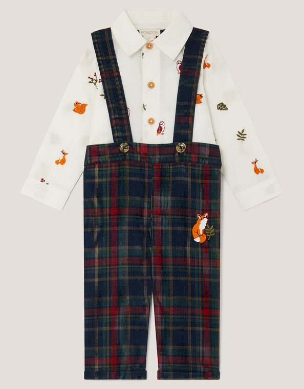 Newborn Woodland Shirt & Dungarees Set, Blue (NAVY), large