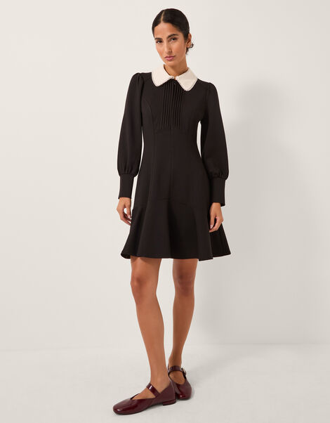 Priya Ponte Jersey Collar Mini Dress, Black (BLACK), large