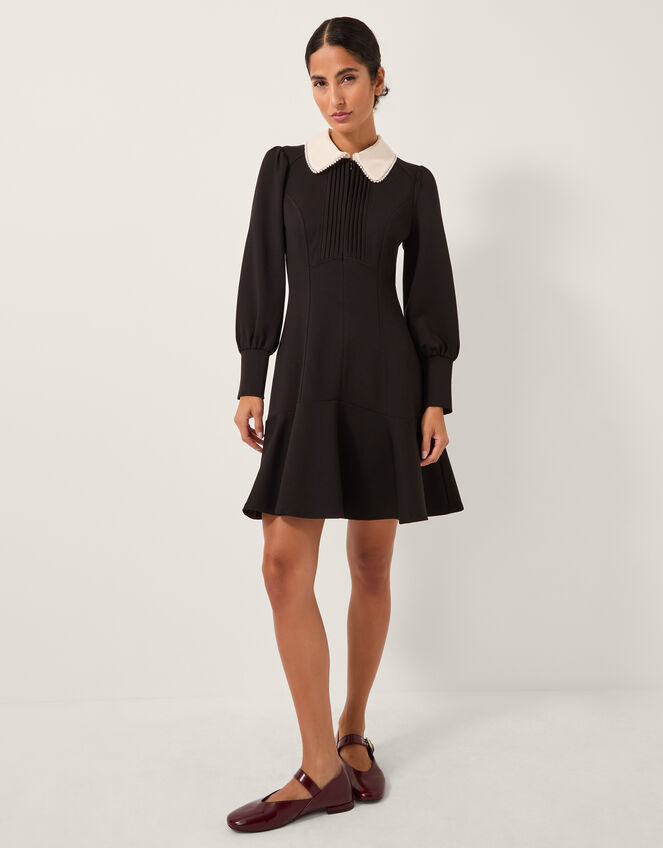 Priya Ponte Jersey Collar Mini Dress, Black (BLACK), large