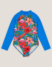 Tropical UPF50+ Long Sleeve Swimsuit, Blue (BLUE), large